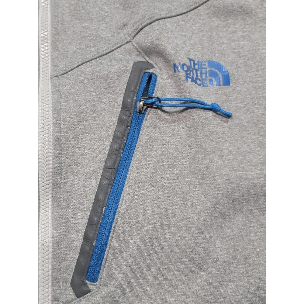The North Face Mens XL Heather Grey Full Zip Hooded Fleece Jacket Thumbholes